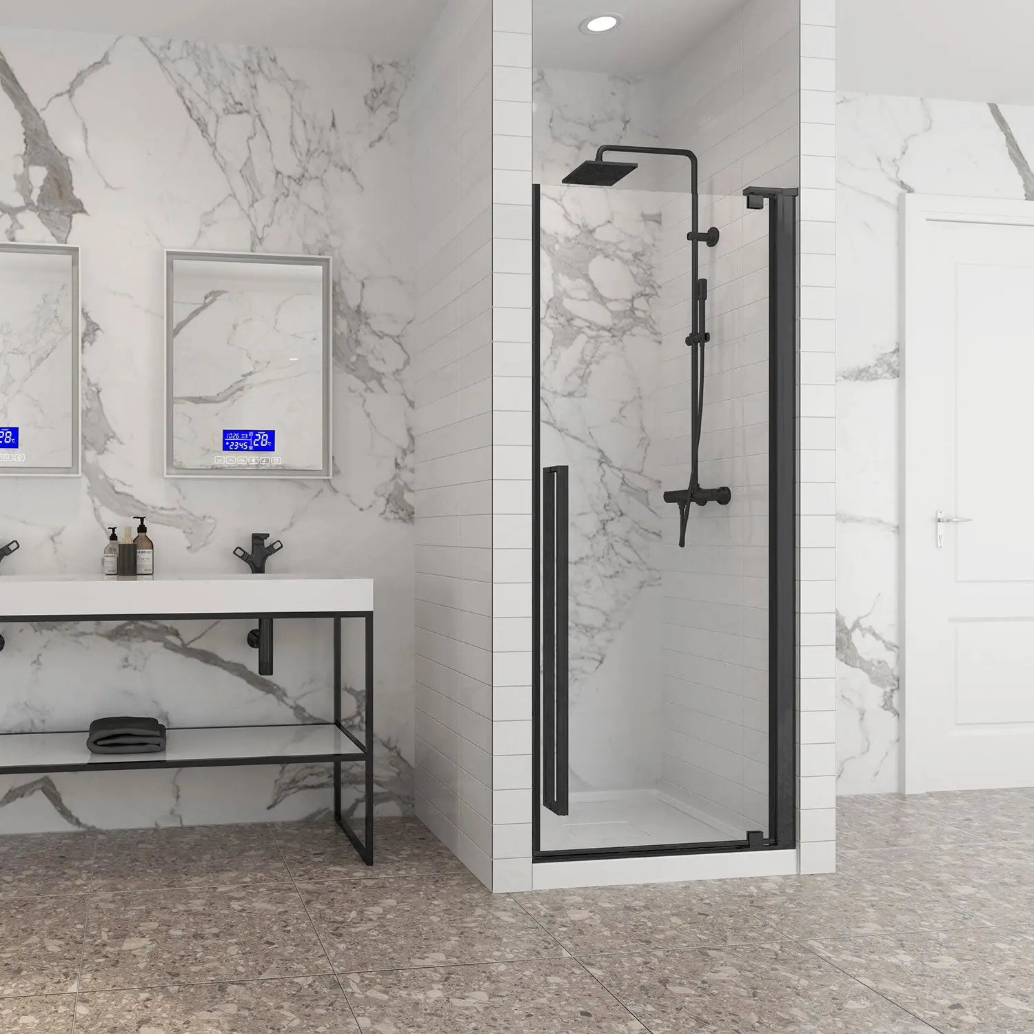Zitta Shower Door Amaly Alcove, 36", Pivoting, Matte black frame and clear glass, Zitta collection DAA3600ASTA71 - Plumbing Market