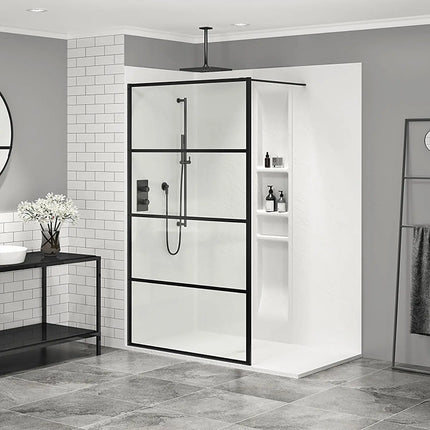 Zitta Shower Screen Indus Shower Screen installation, 32" x 00", Fixed, matte black frame and clear glass, Zitta collection DID3200ESTX76 - Plumbing Market