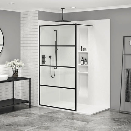 Zitta Shower Screen Indus Shower Screen installation, 36" x 00", Fixed, matte black frame and clear glass, Zitta collection DID3600ESTX76 - Plumbing Market