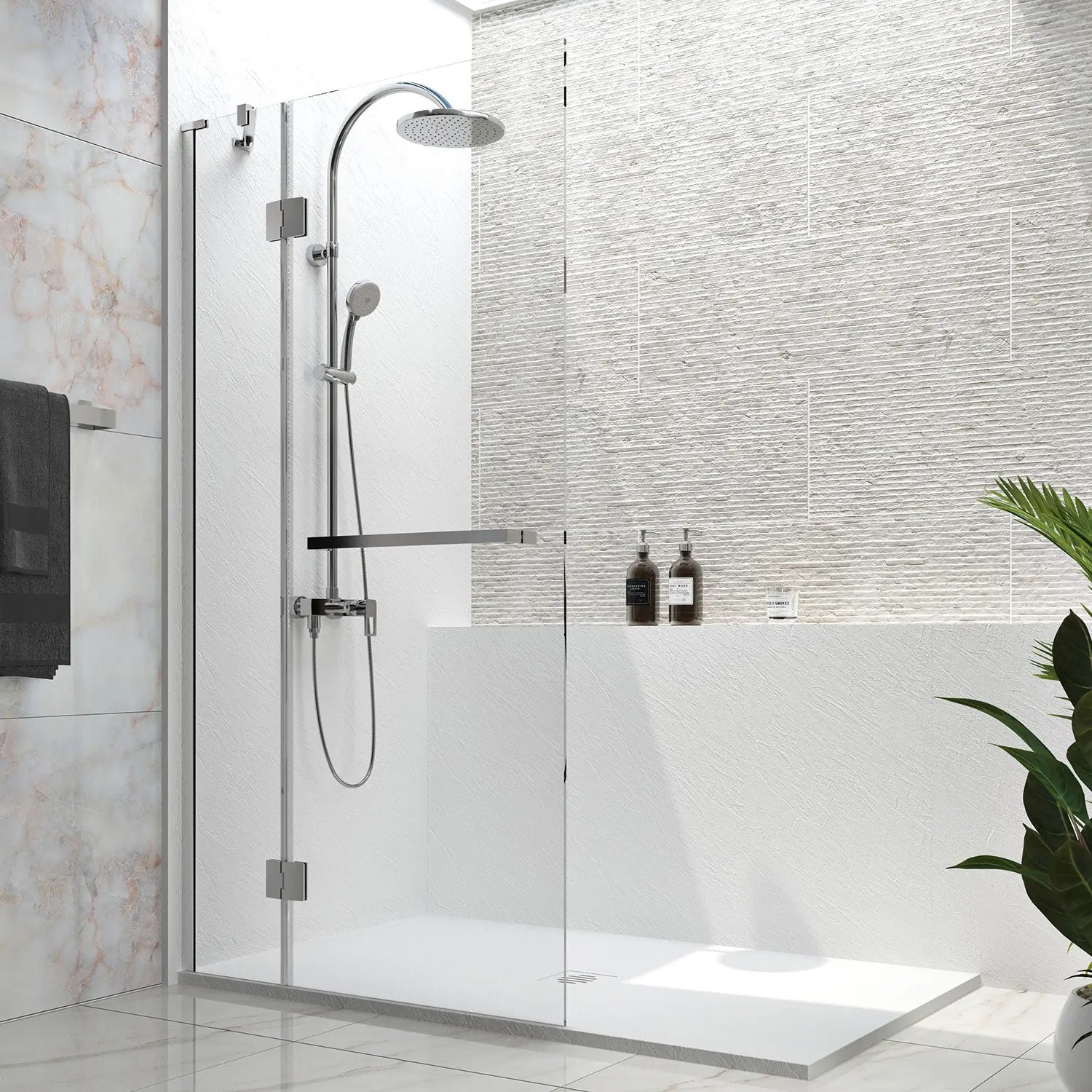Zitta Shower Screen Vetra Alcove installation, 40" x 00", Hinged, chrome frame and clear glass, Zitta collection DVT4000DSTA21 - Plumbing Market