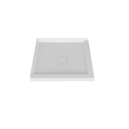 Zitta Shower base 36 x 36, glossy white, in acrylic, In a corner, central deco cover, Zitta collection B3636NCOCC1 - Plumbing Market