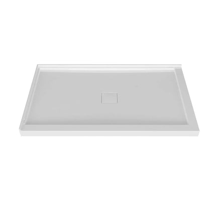 Zitta Shower base 54 x 36, glossy white, in acrylic, wall on the left side, central deco cover, Zitta collection B5436NRELC1 - Plumbing Market