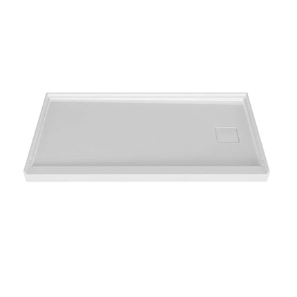 Zitta Shower base 60 x 32, glossy white, in acrylic, alcove, right side deco cover, Zitta collection B6032NREAR1 - Plumbing Market