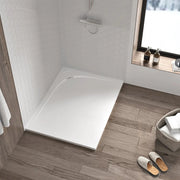 Zitta Shower base Moon 48 x 36, glossy white, in acrylic, in a corner with wall on the right side, drain on the left, with integrated decorative drain cover, Zitta collection B4836MREG1RIL - Plumbing Market