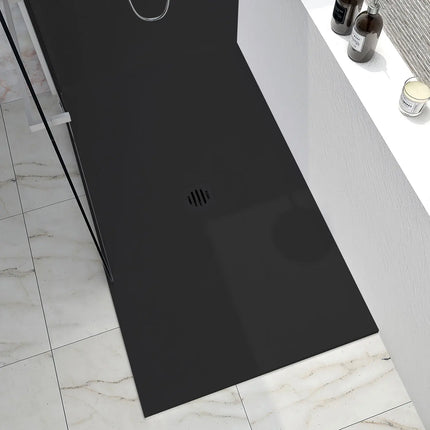 Zitta Shower base Slate 42 x 36, black, in stone powder, alcove, central deco cover, Zitta collection B4236RRET4JBU - Plumbing Market