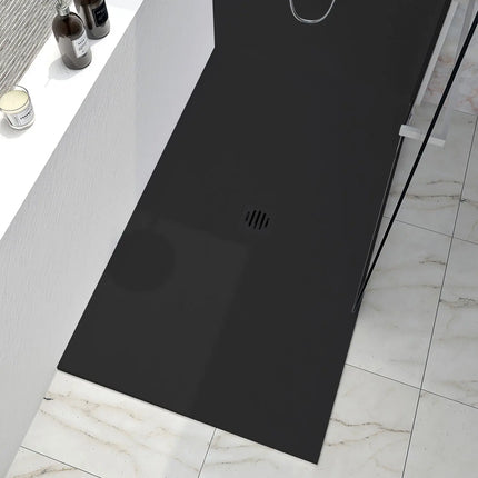 Zitta Shower base Slate 42 x 36, black, in stone powder, wall on the right side, central deco cover, Zitta collection B4236RRET4JRI - Plumbing Market
