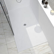 Zitta Shower base Slate 42 x 42, white, in stone powder, wall on the left side, central deco cover, Zitta collection B4242RCAT5JLE - Plumbing Market