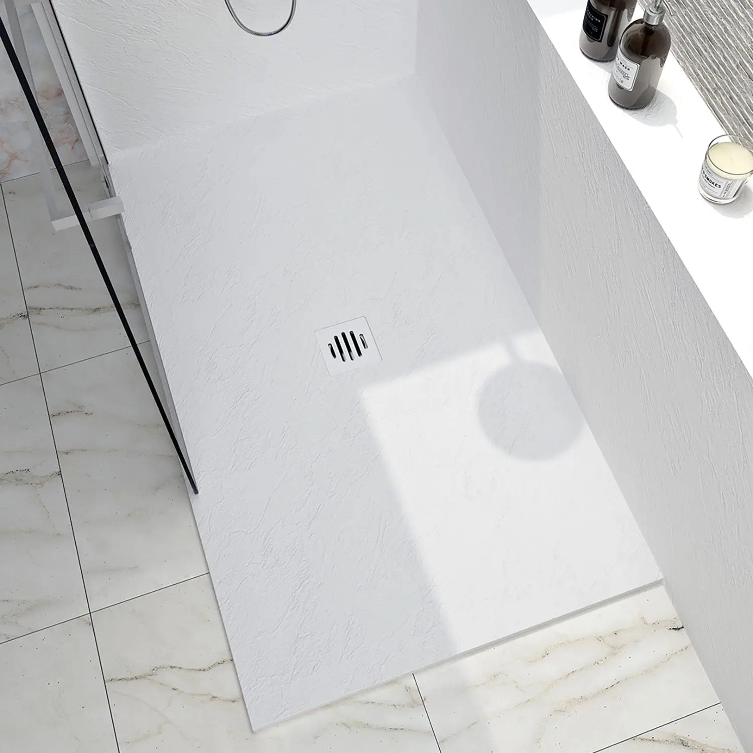Zitta Shower base Slate 60 x 36, white, in stone powder, alcove, central deco cover, Zitta collection B6036RRET5JBU - Plumbing Market
