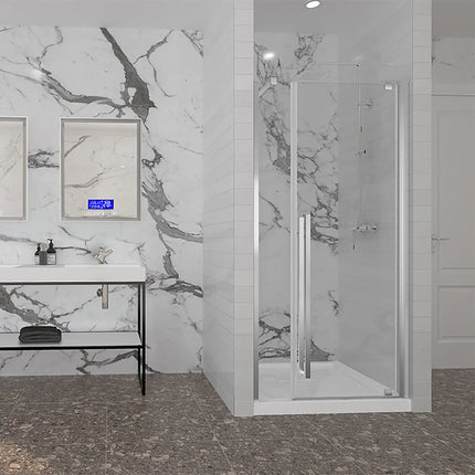 Zitta Shower door Amaly in alcove rectangular offset door, 42", Pivoting, chrome frame and clear glass, Zitta collection DAA4200ASTA21 - Plumbing Market