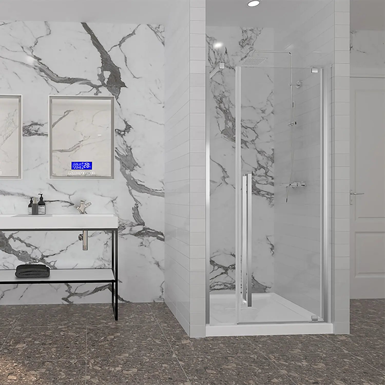 Zitta Shower door Amaly in alcove rectangular offset door, 42", Pivoting, chrome frame and clear glass, Zitta collection DAA4200ASTA21 - Plumbing Market