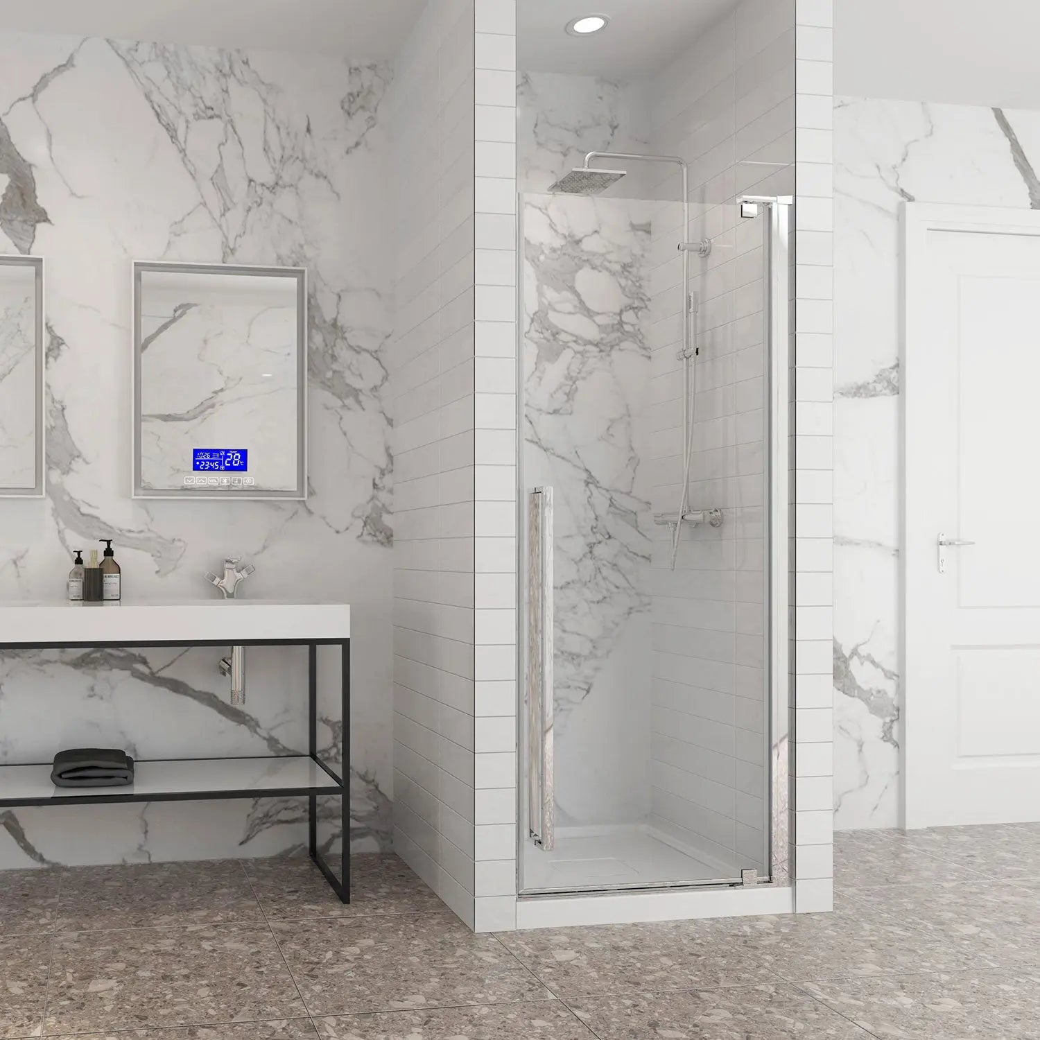 Zitta Shower door Amaly in alcove, 36", Pivoting, chrome frame and clear glass, Zitta collection DAA3600ASTA21 - Plumbing Market