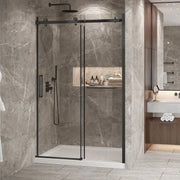 Zitta Shower door Bellini 2.0 in alcove, 54", towel bar inlcuded, sliding door, matte black frame and clear glass, Zitta collection DB25400ASTC71 - Plumbing Market