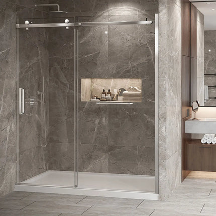 Zitta Shower door Bellini 2.0 in alcove, 72", towel bar inlcuded, sliding door, chrome frame and clear glass, Zitta collection DB27200ASTC21 - Plumbing Market