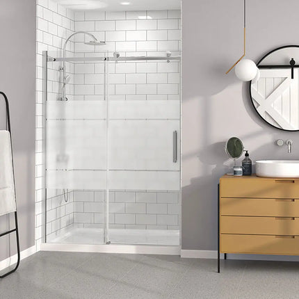 Zitta Shower door Bellini alcove, 60", sliding, chrome frame and frosted glass, Zitta collection DBM6000ASTH24 - Plumbing Market