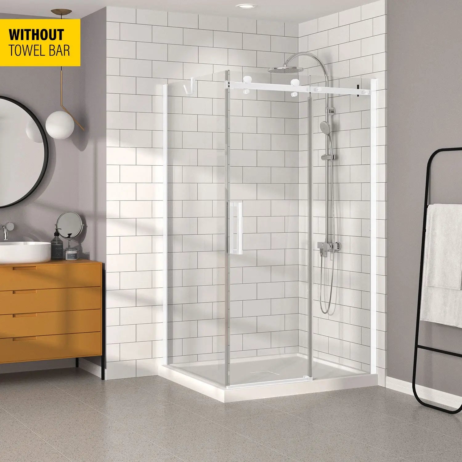 Zitta Shower door Bellini  in a corner closing on return,  48" x 32",without towel bar, with hook , sliding door, chrome frame and clear glass, Zitta collection 1x DB14800ASTC11 + 1x DB23600PSTX11 - Plumbing Market