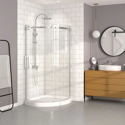 Zitta Shower door Bellini in a corner round, 36" x 36", sliding, chrome frame and clear glass, Zitta collection DBL3636NRDG21 - Plumbing Market