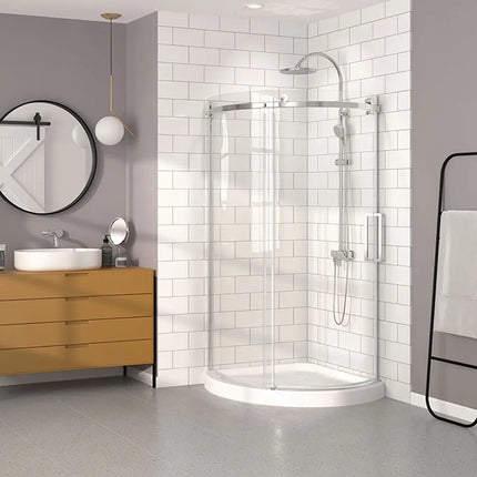 Zitta Shower door Bellini in a corner round, 36" x 36", sliding, chrome frame and clear glass, Zitta collection DBL3636NRDH21 - Plumbing Market