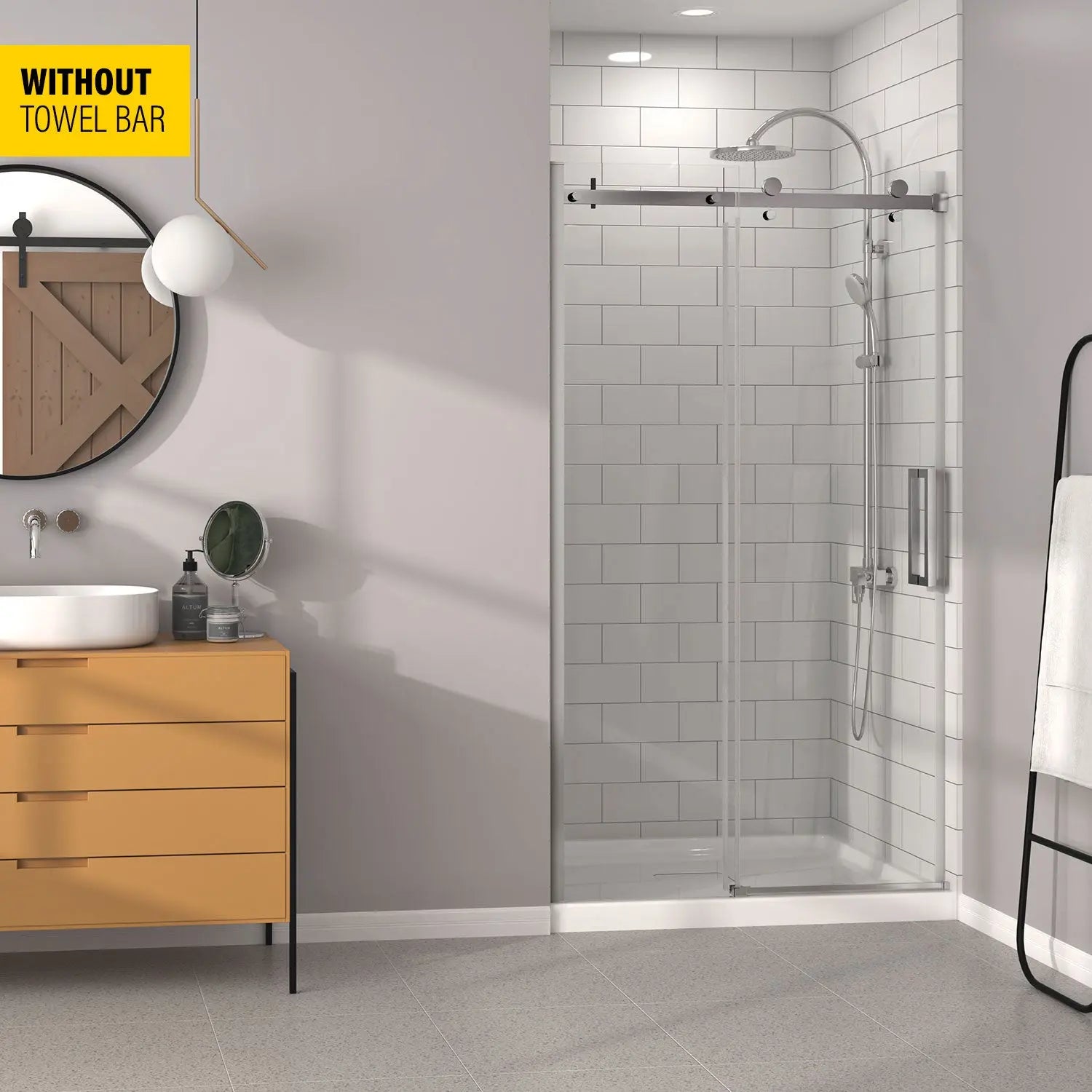 Zitta Shower door Bellini  in alcove, 48", without towel bar, sliding door, chrome frame and clear glass, Zitta collection DB14800ASTC21 - Plumbing Market
