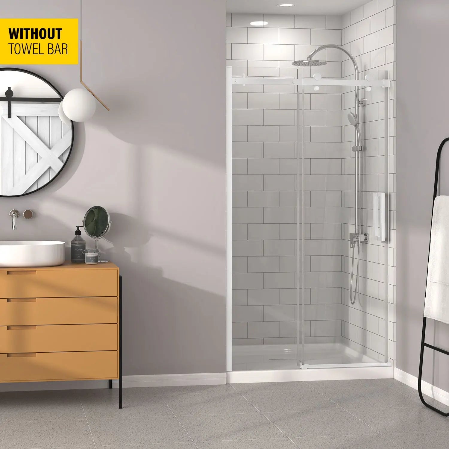 Zitta Shower door Bellini  in alcove, 48", without towel bar, sliding door, matte white frame and clear glass, Zitta collection DB14800ASTC11 - Plumbing Market
