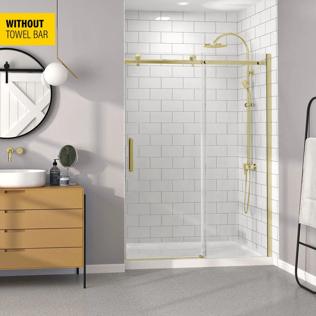 Zitta Shower door Bellini  in alcove, 60", without towel bar, sliding door, brushed gold frame and clear glass, Zitta collection DB16000ASTC51 - Plumbing Market