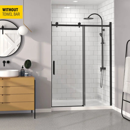 Zitta Shower door Bellini  in alcove, 60", without towel bar, sliding door, matte black frame and clear glass, Zitta collection DB16000ASTC71 - Plumbing Market