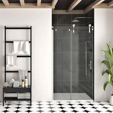 Zitta Shower door Infinite in alcove, 48", Sliding, chrome frame and clear glass, Zitta collection DIF4800ASTC21 - Plumbing Market