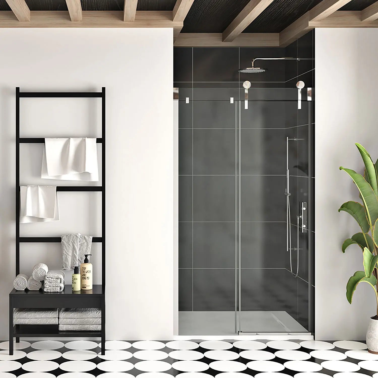 Zitta Shower door Infinite in alcove, 48", Sliding, chrome frame and clear glass, Zitta collection DIF4800ASTC21 - Plumbing Market