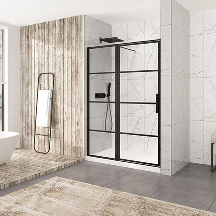 Zitta Shower door Materia in alcove rectangular offset door, 60", Pivoting, matte black frame and clear glass, Zitta collection DMT6000ASTA76 - Plumbing Market