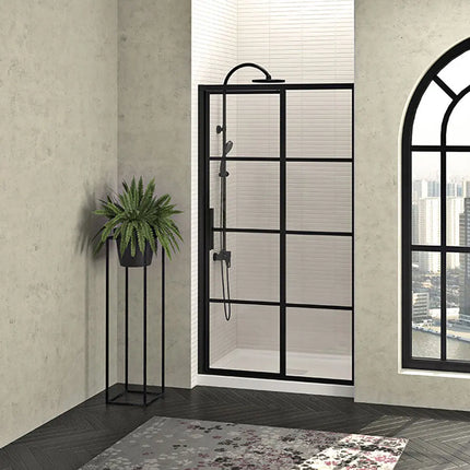 Zitta Shower door Mecanex in alcove, 48", Sliding, matte black frame and clear glass, Zitta collection DMC4800ASTG76 - Plumbing Market