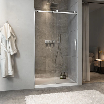 Zitta Shower door Minia alcove, 48", sliding, chrome frame and clear glass, Zitta collection DMN4800ASTC21 - Plumbing Market