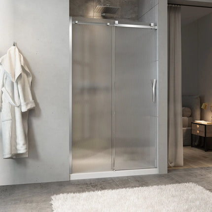 Zitta Shower door Minia alcove, 48", sliding, chrome frame and fluted glass, Zitta collection DMN4800ASTH23 - Plumbing Market