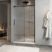 Zitta Shower door Minia alcove, 48", sliding, matte black frame and fluted glass, Zitta collection DMN4800ASTG73 - Plumbing Market