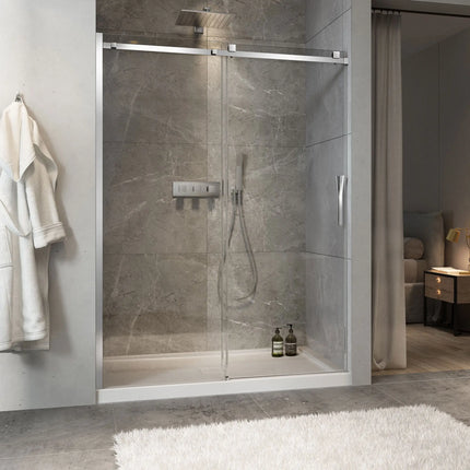 Zitta Shower door Minia alcove, 60", sliding, chrome frame and clear glass, Zitta collection DMN6000ASTC21 - Plumbing Market