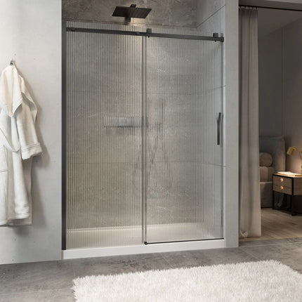 Zitta Shower door Minia alcove, 60", sliding, matte black frame and fluted glass, Zitta collection DMN6000ASTH73 - Plumbing Market