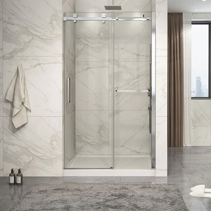 Zitta Shower door Piazza 2.0 in alcove, 48", towel bar inlcuded, sliding door, chrome frame and clear glass, Zitta collection DP24800ASTC21 - Plumbing Market