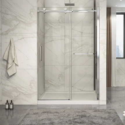 Zitta Shower door Piazza 2.0 in alcove, 54", towel bar inlcuded, sliding door, chrome frame and clear glass, Zitta collection DP25400ASTC21 - Plumbing Market