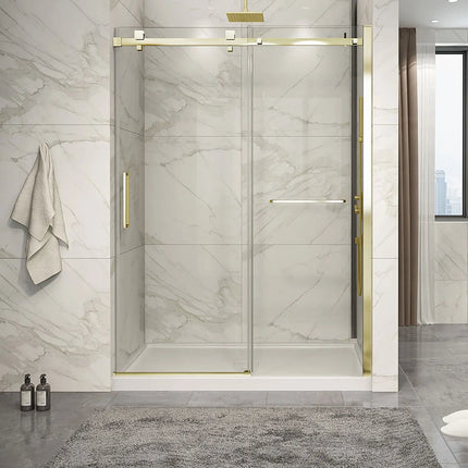 Zitta Shower door Piazza 2.0 in alcove, 60", towel bar inlcuded, sliding door, brushed gold frame and clear glass, Zitta collection DP26000ASTC51 - Plumbing Market