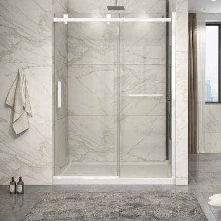 Zitta Shower door Piazza 2.0 in alcove, 60", towel bar inlcuded, sliding door, matte white frame and clear glass, Zitta collection DP26000ASTC11 - Plumbing Market