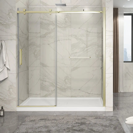 Zitta Shower door Piazza 2.0 in alcove, 72", towel bar inlcuded, sliding door, brushed gold frame and clear glass, Zitta collection DP27200ASTC51 - Plumbing Market