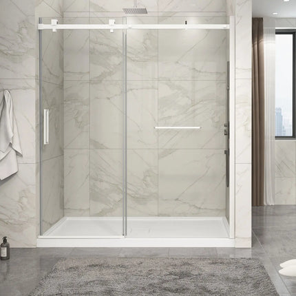 Zitta Shower door Piazza 2.0 in alcove, 72", towel bar inlcuded, sliding door, matte white frame and clear glass, Zitta collection DP27200ASTC11 - Plumbing Market