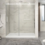 Zitta Shower door Piazza 2.0 in alcove, 72", towel bar inlcuded, sliding door, matte white frame and clear glass, Zitta collection DP27200ASTC11 - Plumbing Market