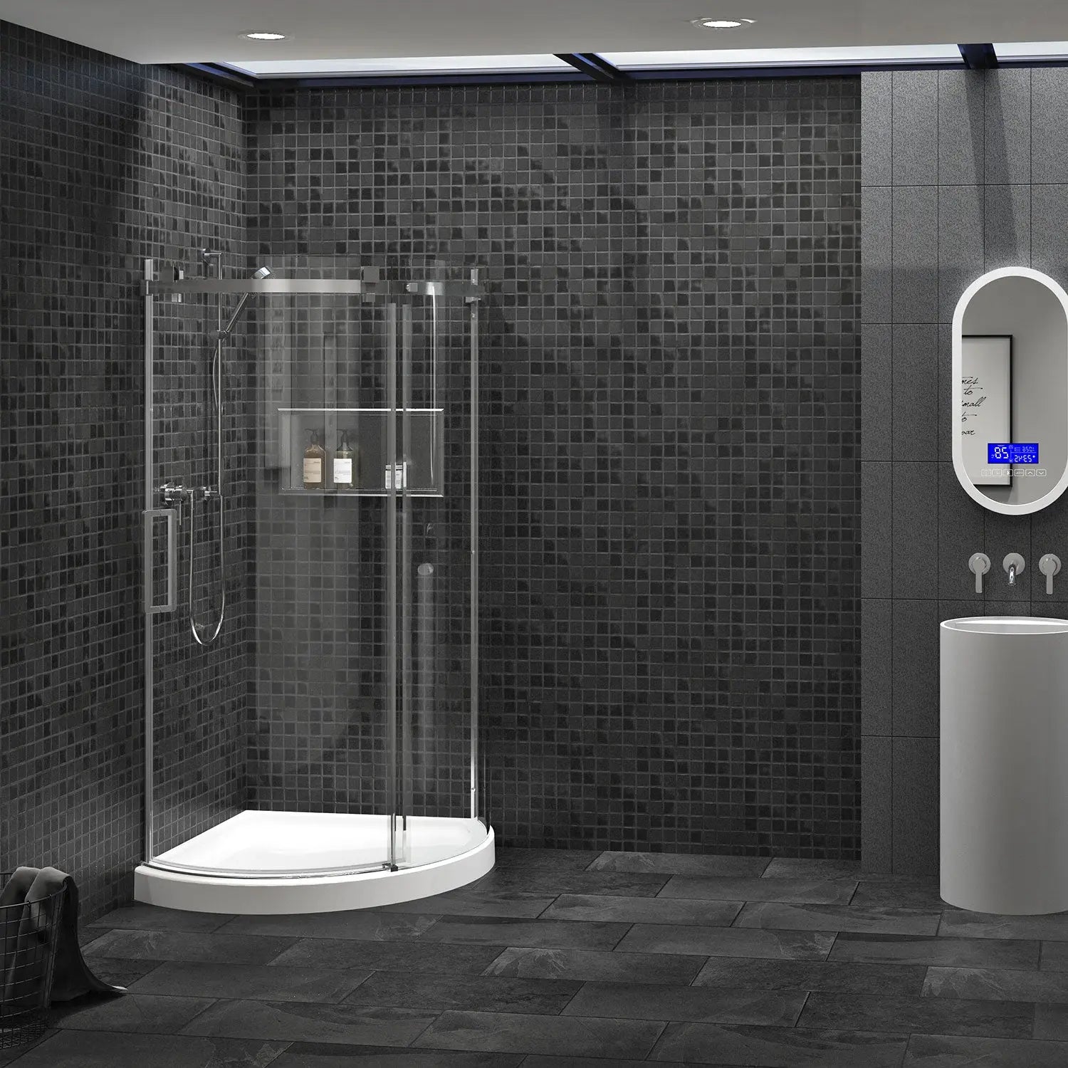 Zitta Shower door Piazza in a corner round, 36" x 36", sliding, chrome frame and clear glass, Zitta collection DPA3636NRDG21 - Plumbing Market