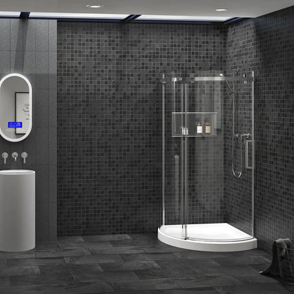 Zitta Shower door Piazza in a corner round, 36" x 36", sliding, chrome frame and clear glass, Zitta collection DPA3636NRDH21 - Plumbing Market