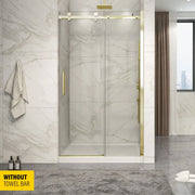 Zitta Shower door Piazza in alcove, 48", without towel bar, sliding door, brushed gold frame and clear glass, Zitta collection DP14800ASTC51 - Plumbing Market