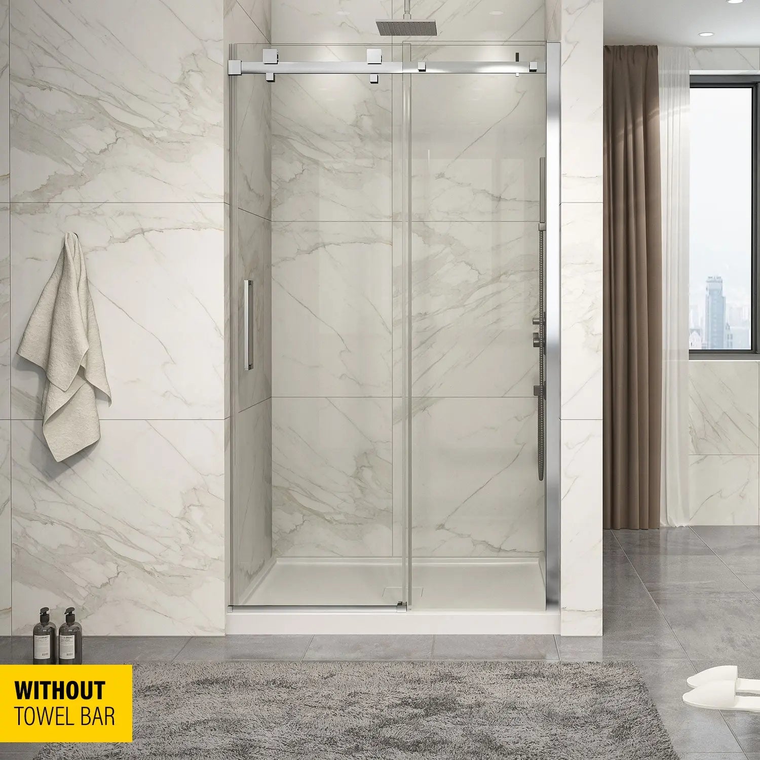 Zitta Shower door Piazza in alcove, 48", without towel bar, sliding door, chrome frame and clear glass, Zitta collection DP14800ASTC21 - Plumbing Market