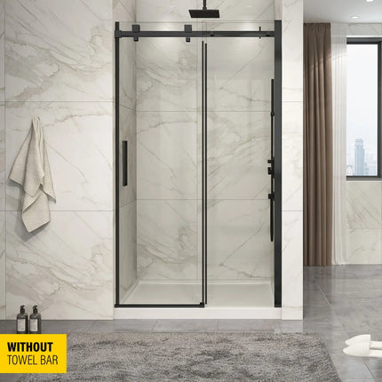 Zitta Shower door Piazza in alcove, 48", without towel bar, sliding door, matte black frame and clear glass, Zitta collection DP14800ASTC71 - Plumbing Market