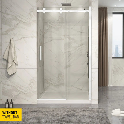 Zitta Shower door Piazza in alcove, 48", without towel bar, sliding door, matte white frame and clear glass, Zitta collection DP14800ASTC11 - Plumbing Market