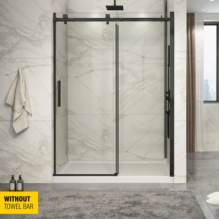 Zitta Shower door Piazza in alcove, 60", without towel bar, sliding door, matte black frame and clear glass, Zitta collection DP16000ASTC71 - Plumbing Market