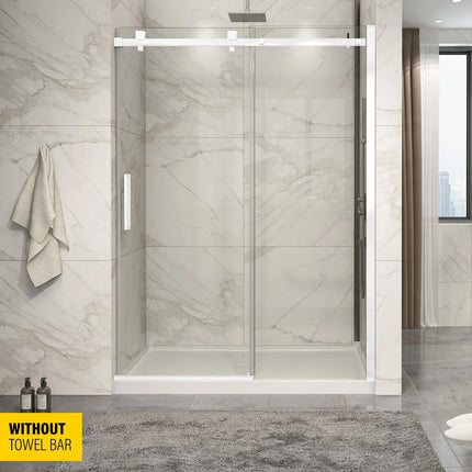 Zitta Shower door Piazza in alcove, 60", without towel bar, sliding door, matte white frame and clear glass, Zitta collection DP16000ASTC11 - Plumbing Market