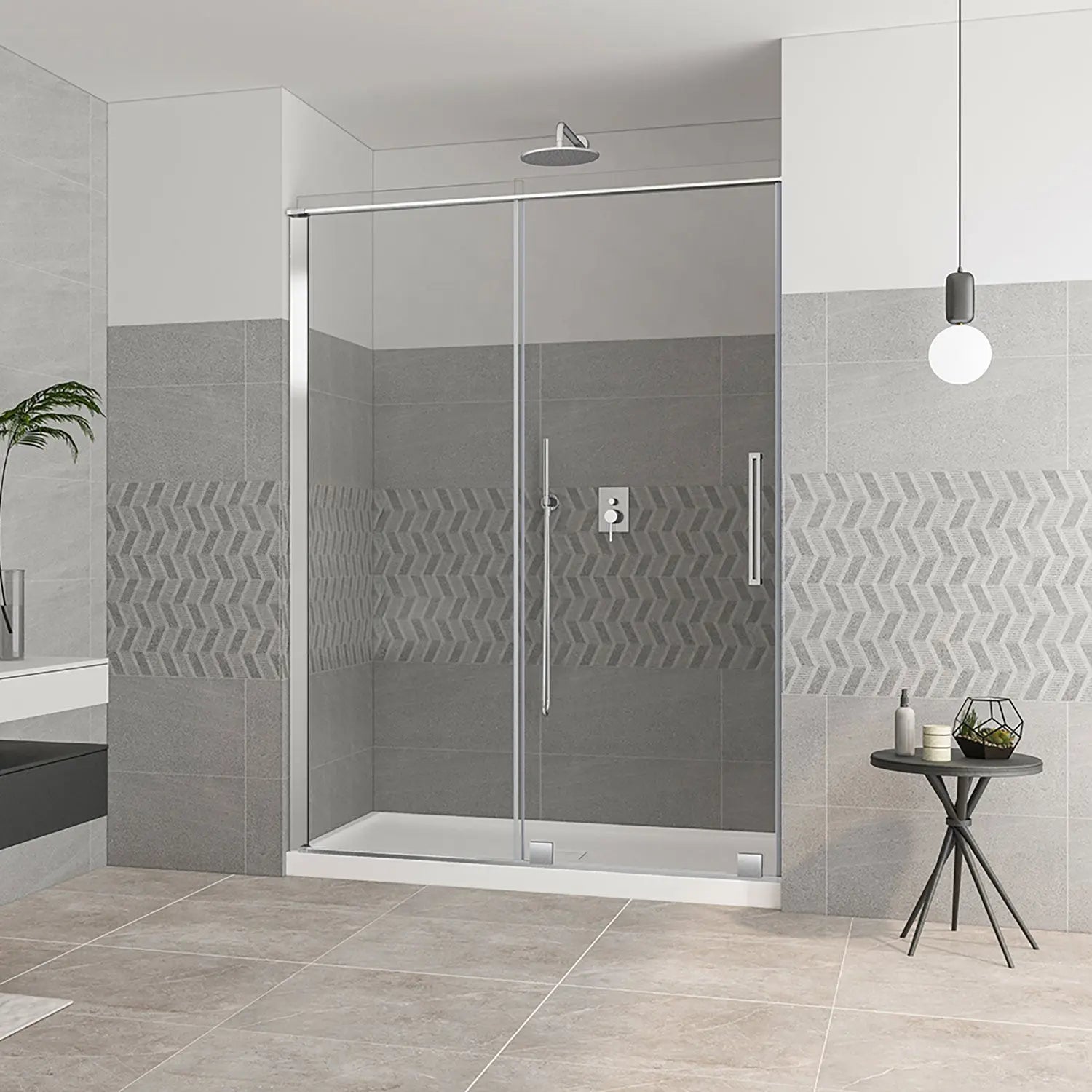 Zitta Shower door Quadro in alcove, 60", Rolling, chrome frame and clear glass, Zitta collection DQA6000ASTC21 - Plumbing Market